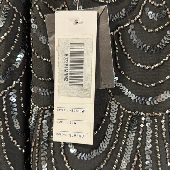 J Kara Plus Size 3/4 Sleeve w/ Scallop Beaded Pop Over Gown size 20W Gray #402 - Picture 4 of 9